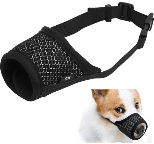 Maulkorb für Kleine Hunde mit Kurzer Schnauze, Weicher Nylon-Mundschutz mit atmungsaktivem Netz, verhindert Beißen, Fressen Bellen und Kauen, für Chihuahua und Französische Bulldogge (XS)