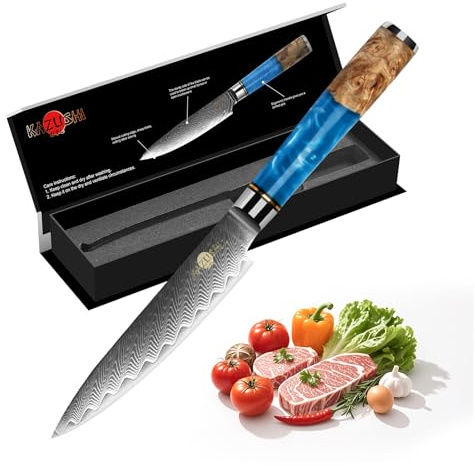 KAZUSHI Küchenmesser, Kochmesser, Allzweckmesser 12.5cm, Hochwertiges Profi Küchenmesser Scharf mit Holzgriffe aus Harz scharfe messer Universal allzweck Messer klein scharfe Klinge