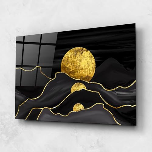 ARTHUB® Moderne impression sur verre 60x80 cm, 4mm verre trempé | Tableau en verre salon et chambre, Décoration murale moderne, Décoration intérieure, paysages, Black Moutains