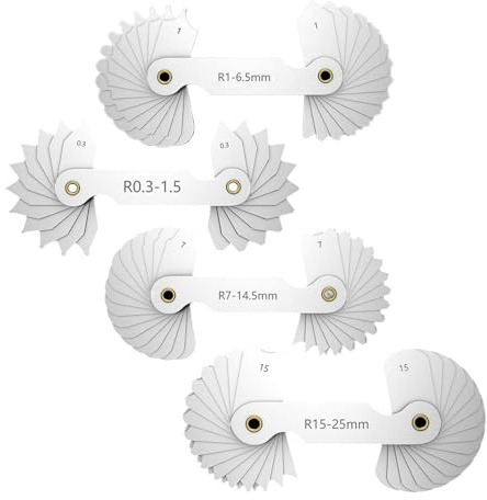 4 Pièces Jauge de rayon en métal, Jauge de filet rayon en acier inoxydable R0.3-1.5/R1-6.5/R7-14.5/R15-25 pour Ingénieurs outil de mesure concaves et convexe portable