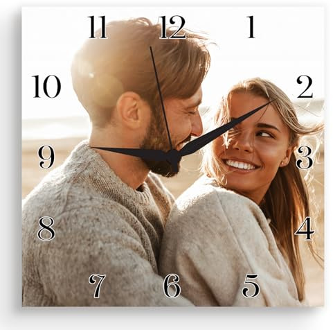 CanvasChamp Personalized Clock with Picture - Custom Non-Ticking Wall Clock for Kitchen, Christmas (Square, 8 x 8)