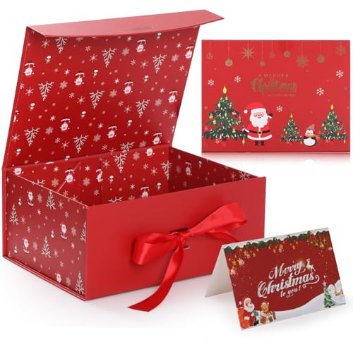 Weihnachtsgeschenkbox,GeeRic Geschenkbox, Verpackungswelt Geschenk-Box mit Deckel 29 * 22 * 10.5cm Premium Geschenkbox mit Magnetverschluss und Geschenkband für Feiertage