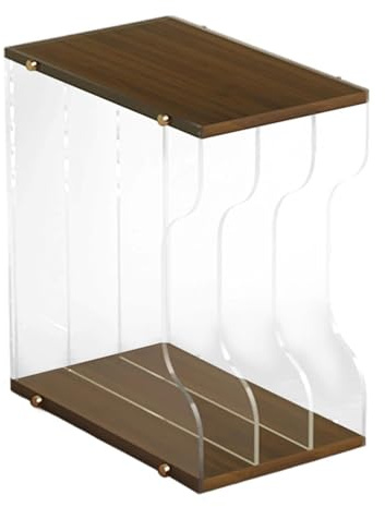 Fenteer Présentoir pour Disques Vinyles Étagère de Table et Porte-CD Rangement pour Collection en Bois Naturel et Adapté pour Un Bureau et Les Amateu, Grille de Couleur Noyer 3