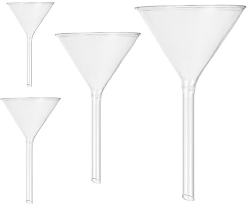 GARVALON 4 piezas Embudos de Vidrio Resistente Altas Temperaturas Transparente para Laboratorio y Manualidades para Transferencia Precisa de Líquidos