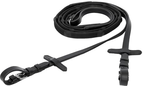 EQUESTRIAN QUEEN Magna Rênes en caoutchouc antidérapant 22 mm avec butées et boutons papillon, boucles en acier inoxydable, poignée antidérapante (noir, poney)