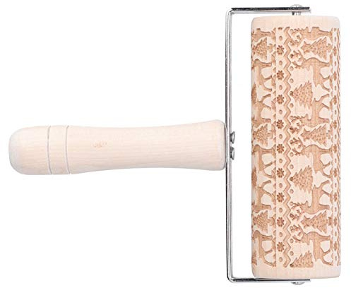 Akozon Mattarello Natalizio Strumento per Cuocere la Pasta con Mattarello in Rilievo Inciso a Mano in Legno Natalizio (#1)