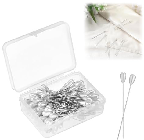 Xanthelle nålar med huvuden, paket med 100 nålar och tryckstift, långa pärlstift för brudbukett smycken gör-det-själv och blommiga dekorationer