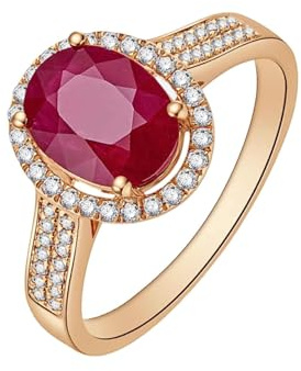 Ayoiow Goldring Damen 585 Echtgold Oval mit Rubin und Diamant, Vorsteckring 585 Gold für Sie Größe 62 (19.7)| 14K Roségold | Trendiger Modeschmuck für Halloween