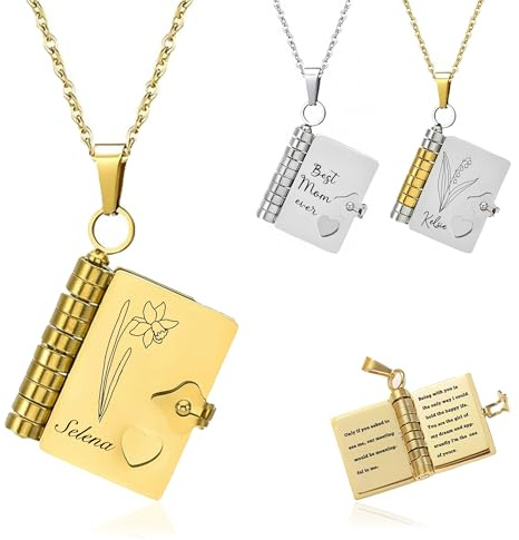 Collier personnalisé avec livre ouvrant pour femmes et hommes, pendentif gravé sur mesure avec 6 pages et message caché, bijou en acier inoxydable, cadeau pour une amie, une épouse ou une maman
