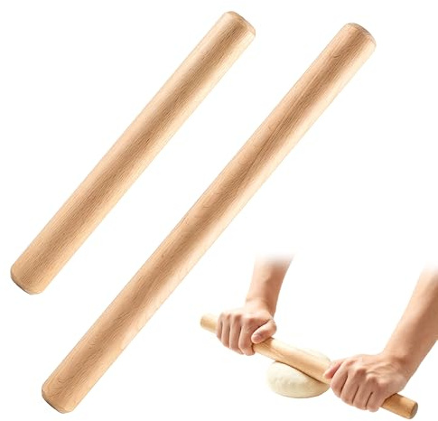 2 Pezzi 20cm/40cm X 2.5 cm Mattarello in Legno di Faggio, Mattarello Turco | Fatto a Mano Liscio e Antiaderente Mattarello Legno per Stendere Pasta, Pizza, Dolci, Crostate, Biscotti e Torte