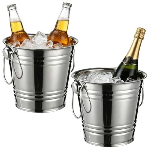 2 Pcs Stainless Steel Ice Buckets, 3 Litre Silver Beverage Tub with Dual Side Handles, Drink Chiller for Champagne and Wine, Suitable for Bar, Party, BBQ, KTV, Indoor and Outdoor Use