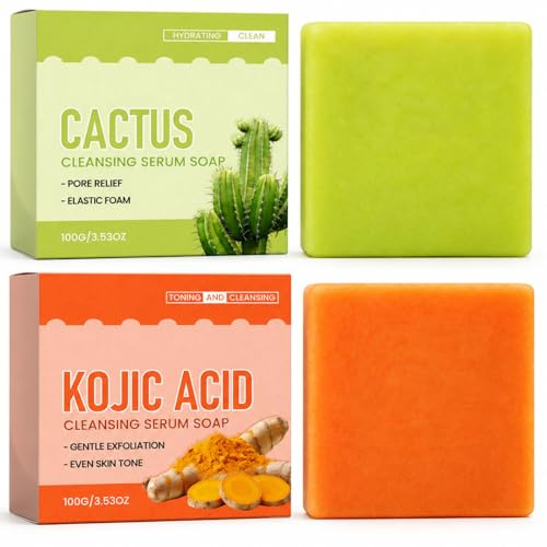 2PCS Turmeric and Kojic Acid Soap Bar, Cactus Soap Bar, Facial Cleanser