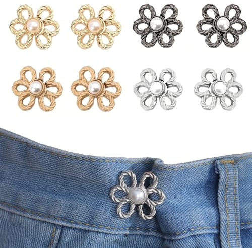 hankousi Lot de 8 boutons de réglage pour pantalon à motif floral de la marque, attaches de taille à clipser, en métal et ABS, pour jeans et vêtements pour adultes