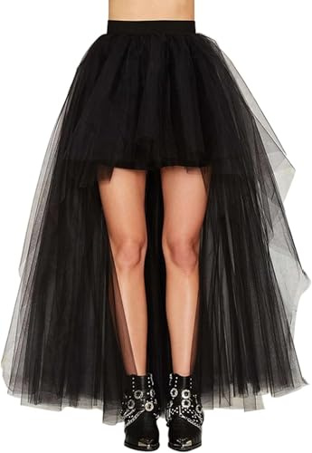 MisShow Jupe tutu longue en tulle pour femme - Taille élastique - Jupe de fête, noir, Taille Unique