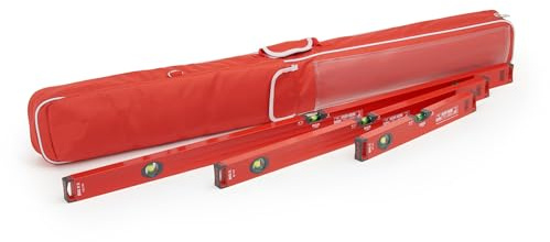 WFix Sola Lot de 3 niveaux à bulle 60 cm / 100 cm / 180 cm - Avec étui de protection avec poches extérieures et poignée de transport