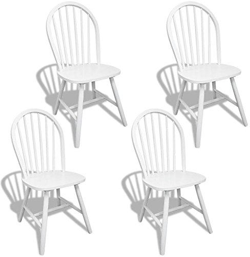 Tidyard 4er Set Esszimmerstuhl Küchenstühle Holzstuhl, Rund Weiß, 46,5 x 52 x 94 cm (B x T x H)