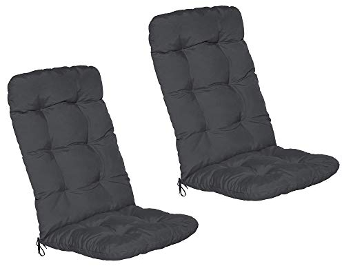 Beautissu 2er Set Hochlehner Auflagen 120x50x8cm - Sitzpolster Set für Gartenstühle Outdoor Stuhlkissen hoch – Gartenstuhlauflage für Hochlehner in Graphitgrau - Flair HL