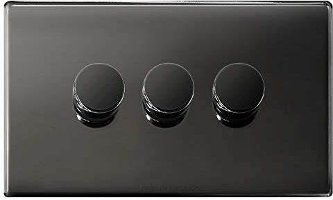 LED Dimmer Switch Black Nickel 3 Gang 2 Way 300w Screwless Polished Plate Finish N357GME