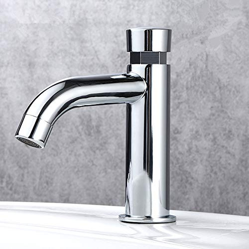 Robinet d'eau froide en laiton pour salle de bain, robinet de lavabo à fermeture automatique, robinets d'économie d'eau, chromé