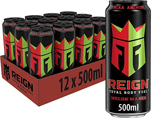 Reign Melon Mania - koffeinhaltiger Energy Drink mit Wassermelonen-Geschmack - ohne Zucker, ohne Kalorien und ohne Farbstoffe - in praktischen Einweg Dosen (12 x 500 ml)