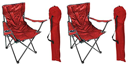 2 Stück Anglersessel Campingstuhl Faltstuhl Anglerstuhl Regiestuhl Rot mit Getränkehalter und Tasche