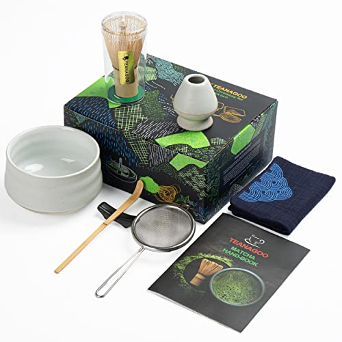 TEANAGOO MATCHA KIT, Japanese Tea Set, Matcha Bowl, Bamboo Whisk, Scoop, Sieve, Whisk Holder, N1 Matcha Whisk Set, Matcha Green Tea Powder