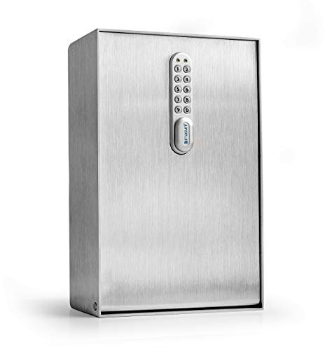 masunt Schlüsselkasten 2125 E Code | Schlüsseltresor mit innovativer Online-Codevergabe aus der Ferne | digitaler Schlüsselsafe aus massivem V2A Edelstahl | maximale Sicherheit | wetterfest | silber