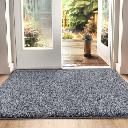DEXI Fußmatte Innen 90 x 150 cm, rutschfest, Grau-blau | Schmutzfangmatte, Maschinenwaschbar Fussmatte, Saugstarke Türmatte,, Für Haustür, Flur & Hund