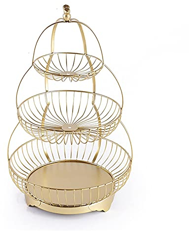 ZJYWMM Frutero Colgante de 3 Niveles Dorado - Encimera Cesta de Frutas de Alambre de Metal Hogar multifunción Almacenamiento de Cocina - Decoración Snack Candy Plato Organizador Redondo E