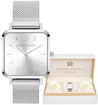 L'AMORE MILANO - Montre Femme Cadeau Noel, Montre-Bracelet et Son Coffret Contenant de Rose eternelle - Idee Cadeau Femme - Cadeau Femme Disponible en doré, argenté, et Rose métallisé