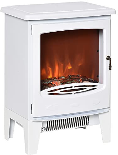HOMCOM Electric Fireplace Stove, Free standing Fireplace Heater with Realistic LED Flame Effect, Overheat Safety Protection, 900W/1800W, White
