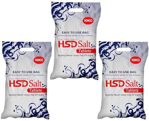 HSD Salt Tablets 10Kg Bag Laundry Water Softener, Compatible to All Water Softener Washing Machine, 100% Genuine British Salt Tablet for Water Softener Premium Quality (3 Bags)