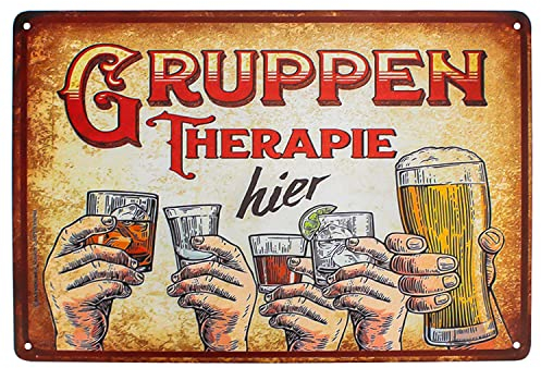 Poster Targhe Quadri Metallo Vintage Cucina - Targa Cartelli Da Parete Vecchie Pubblicità per Decorazione Bar Pub Club - Terapia Di Gruppo Qui (30cm × 20cm)