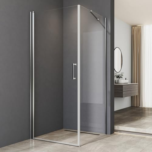 Duschkabine 90x75cm mit Seitenwand Duschkabine Pendeltür 6mm NANO Beschichtung ESG Glas Schwingtür Duschabtrennung Dusche Duschwand Höhe 195 cm ohne Duschtasse