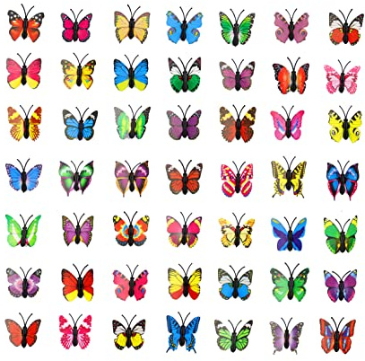 100 Pcs Colorful Butterfly Decals, 3D Butterfly Wall Stickers, Plastic Butterflys Wall Decor for Birthday Party, Wedding, Home Bedroom DIY Crafts Decorations (4.5cm)