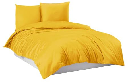 Mixibaby Bettwäsche Bettgarnitur Bettbezug Baumwolle 135x200 155x220 200x200 200x220, Größe:155 x 220 cm, Design Bettwäsche:Gelb Uni