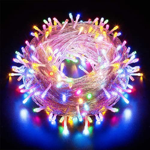 AURSTORE - Ghirlanda luminosa Basa, 8 modalità, 10 m, 100 LED, decorazione romantica per albero di Natale, matrimonio, festa, ghirlanda da interni (filo trasparente, colore: multicolore).
