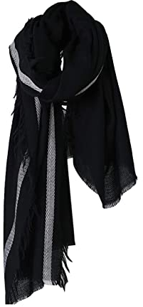 Stfery Kaschmirschal Schwarz, Kuschelschal Damen Flauschig Einfarbiger Schal mit Kurzer Quaste 180x105CM Winter Weich Warm