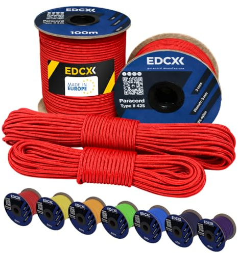 EdcX 3mm Nylon Paracord 425 (50 und 100m) - Typ II, 100% Nylonseil, 3 Litzen Seil, 3mm Nylonseil in vielen Farben| Solid Color (Light Red, 100 m)