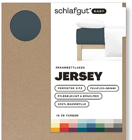 Schlafgut Easy Jersey Spannbettlaken 180x200 bis 200x200 Grey Deep, Spannbetttuch aus 100% Baumwolle