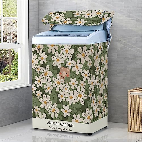 Odot Washing Machine Cover Top Load Waterproof Dustproof Washer Machine Dryer Protector Sunscreen Washer Dryer Cover for Most Top Load Washer Dryer (XS,green flower)