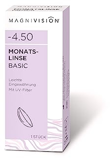 MAGNIVISION Monatslinse Basic weiche Kontaktlinsen für -3,25 Dioptrien | 1 Stück | BC 8.6 | DIA 14.2 | Kontaktlinse mit Hydrogel und UV-Filter für empfindliche Augen | ohne Konservierungsstoffe