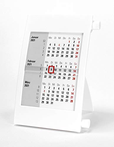 HiCuCo 3-Monats-Tischkalender für 2 Jahre (2026 und 2027) - Aufstellkalender - Stehkalender - mit Drehmechanik - Farbvarianten - (Weiß)