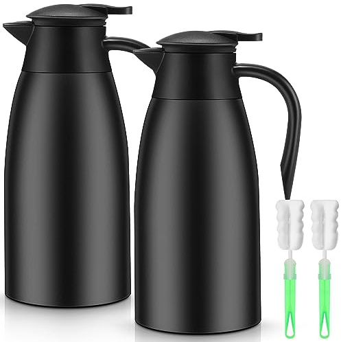 Uiifan 2 Pcs 68oz Thermal Carafe Insulated Stainless Steel Carafe Double Walled Vacuum Flask with Brushes for Keeping Coffee Tea for 12 Hours (Black)
