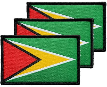 3 x Guyana-Flaggenaufnäher, 5,1 x 7,6 cm, Hakenschlaufe, taktisches besticktes Armband, Länderflagge, Aufnäher für Rucksack, Hut, Weste, Jacke.