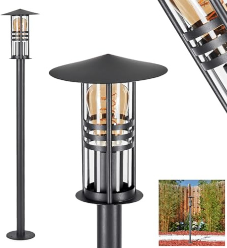 HOFSTEIN Außenstehleuchte Fukoka, Außenwegeleuchte aus Metall/Glas in Anthrazit/Klar, moderne Wegeleuchte im Retro/Vintage-Design für Garten, Außenbereich, Terrasse, Höhe 101 cm, E27, IP44