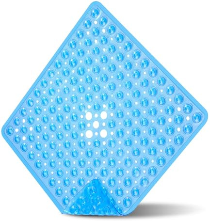 SOBEAU Duschmatte rutschfest 53x53cm-Quadrat Duschmatten BPA-frei - Antirutschmatte für die Dusche mit Abflusslöchern für Schimmel- und Pilzresistenz（Transparentes Blau）