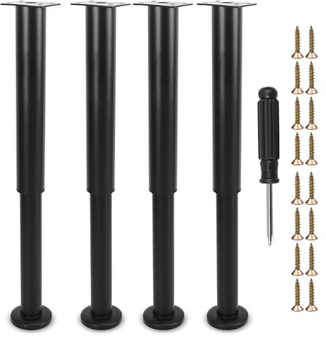 Pied De Lit De Sommier, Pied De Lit Liaison MéTal Meubles Robuste RéGlables en Hauteur 25-42 cm MéTal Pieds pour, TrèS RéSistants Convient pour Lattes Universel Sommier, Armoire (Noir Lot De 4)