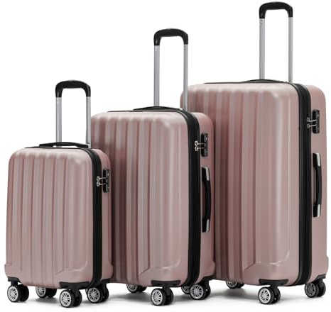BEIBYE TSA-Schloß 2080 Zwillingsrollen 3 TLG. Reisekofferset Koffer Kofferset Trolley Trolleys Hartschale (Rosa Gold)