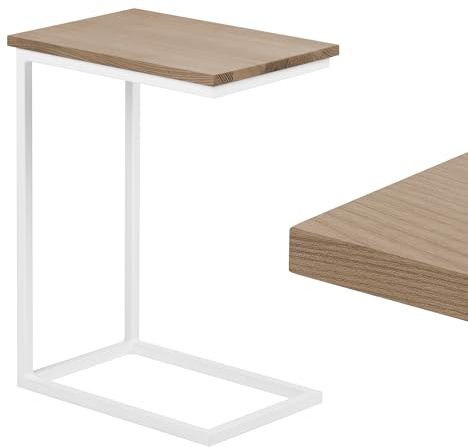 LAMO Manufaktur Beistelltisch | Laptoptisch | Sofatisch | mobiler Kaffeetisch | Nachttisch | 45x30x60 cm | Gestell Weiß | 100% Echtholz Massiv Platte Farbe: Nussbaum